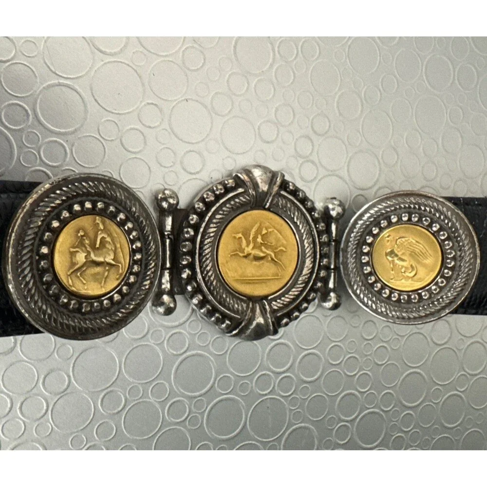 Vintage Brighton Museum Collection Golden Coins Leather Belt Black Croc S 37903